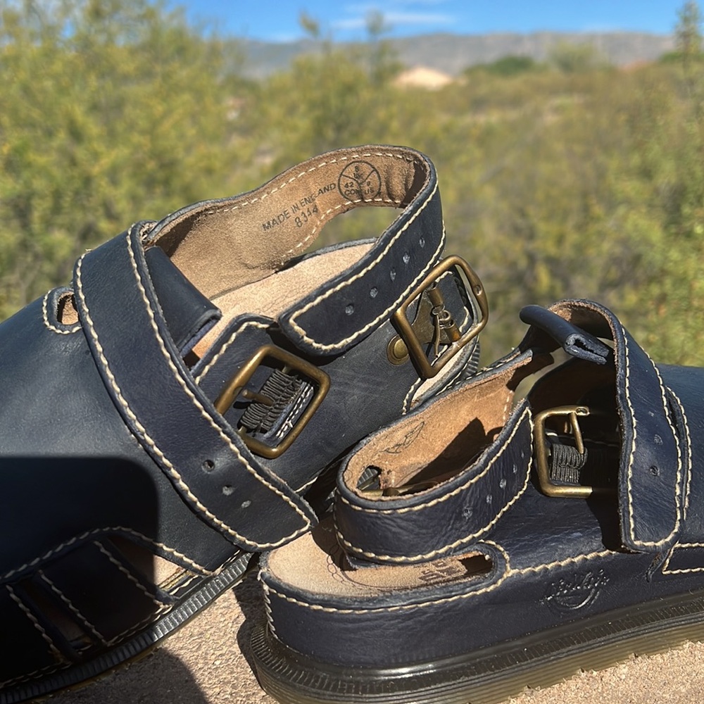 🏴 Blue Vintage Dr. Martens MIE Double Buckle Cut-Out Sandals UK 8 - Picture 6 of 16